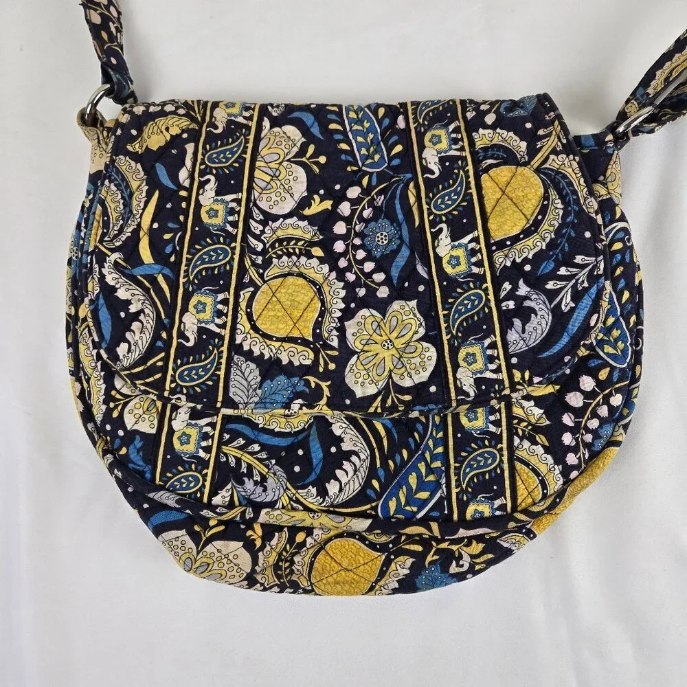 Vera Bradley Cotton Quilted Crossbody Shoulder Bag Floral Elephants Blue Yellow